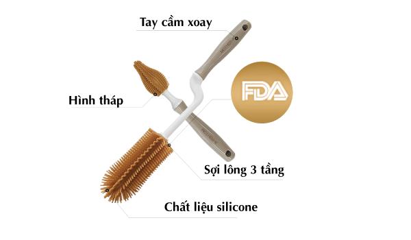 BỘ CHỔI CỌ SILICONE MOTHER-K HÀN QUỐC (VÀNG)