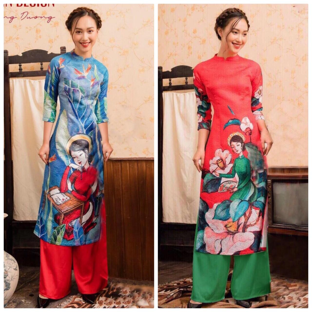 Áo dài in 3d cô gái kèm quần ngoctranshop - nt2071