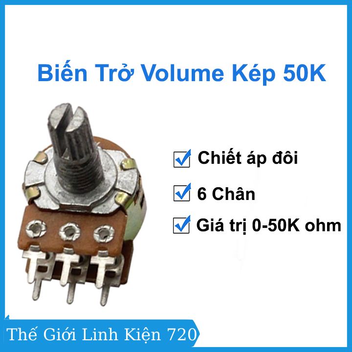 Biến trở volume 50K, chiết áp đôi kép 6 chân