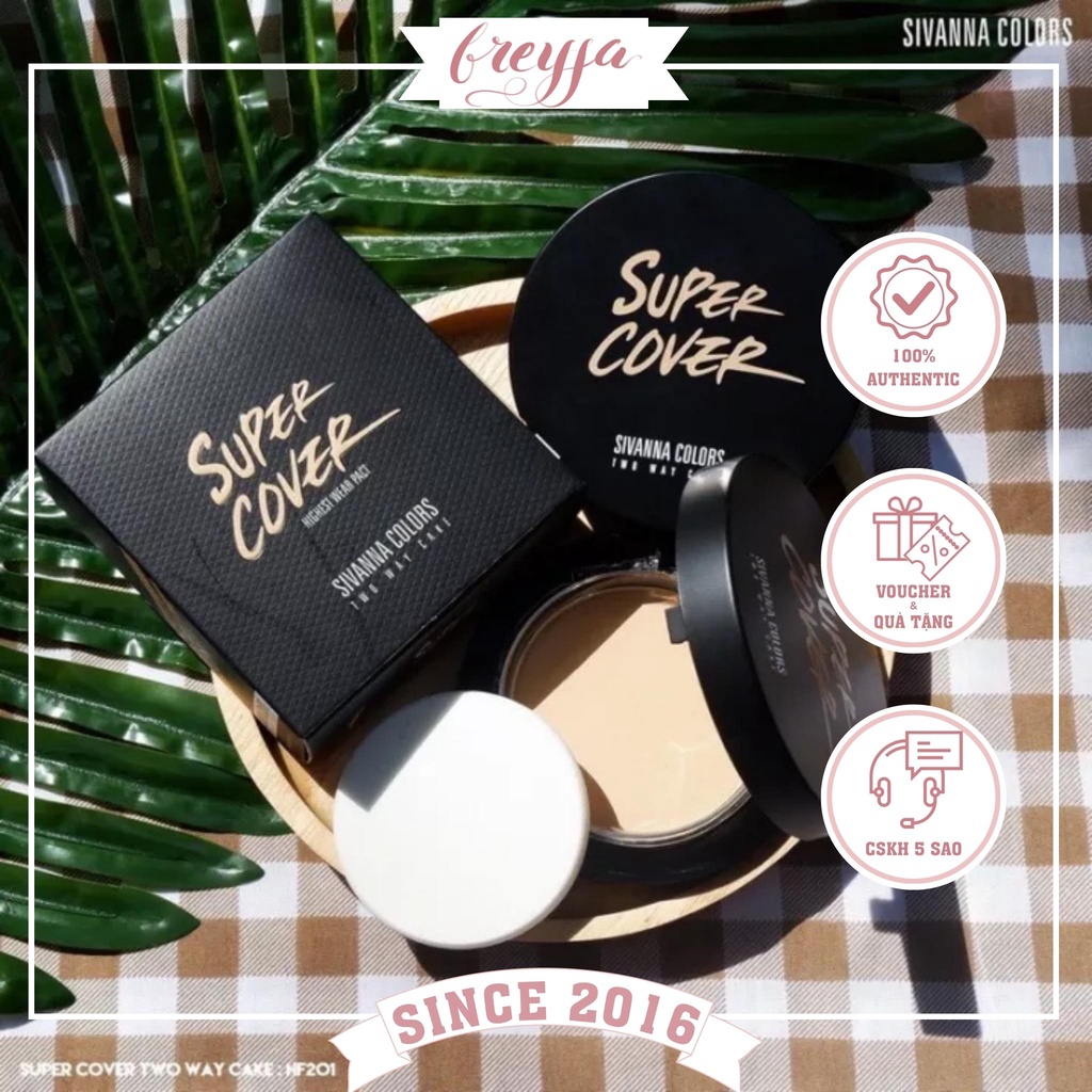 Phấn nền, phủ dạng nén trang điểm Sivanna Color Super Cover kiềm dầu chống thấm nước