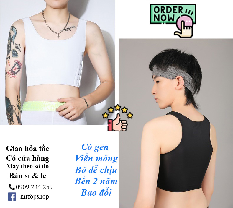 Áo nịt móc gài hông trái, có gen, không viền, mỏng mát Tomboy Transguy