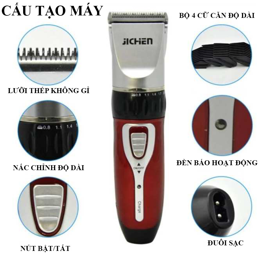 Tông đơ cắt tóc Jichen JC 0817 Tặng Lược và 4 cữ cắt tóc