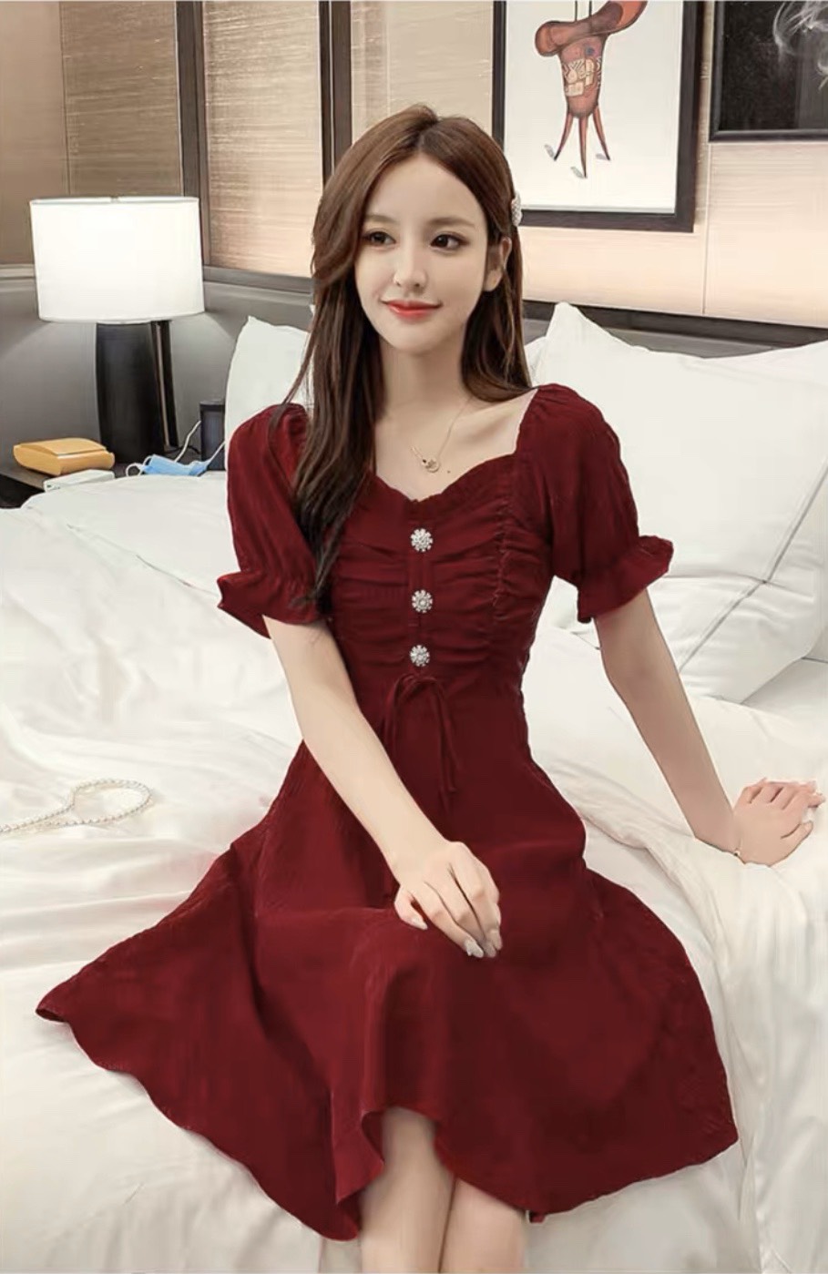 [HCM]ĐẦM RÚT NGỰC 3 CÚC- MIN DRESS T186