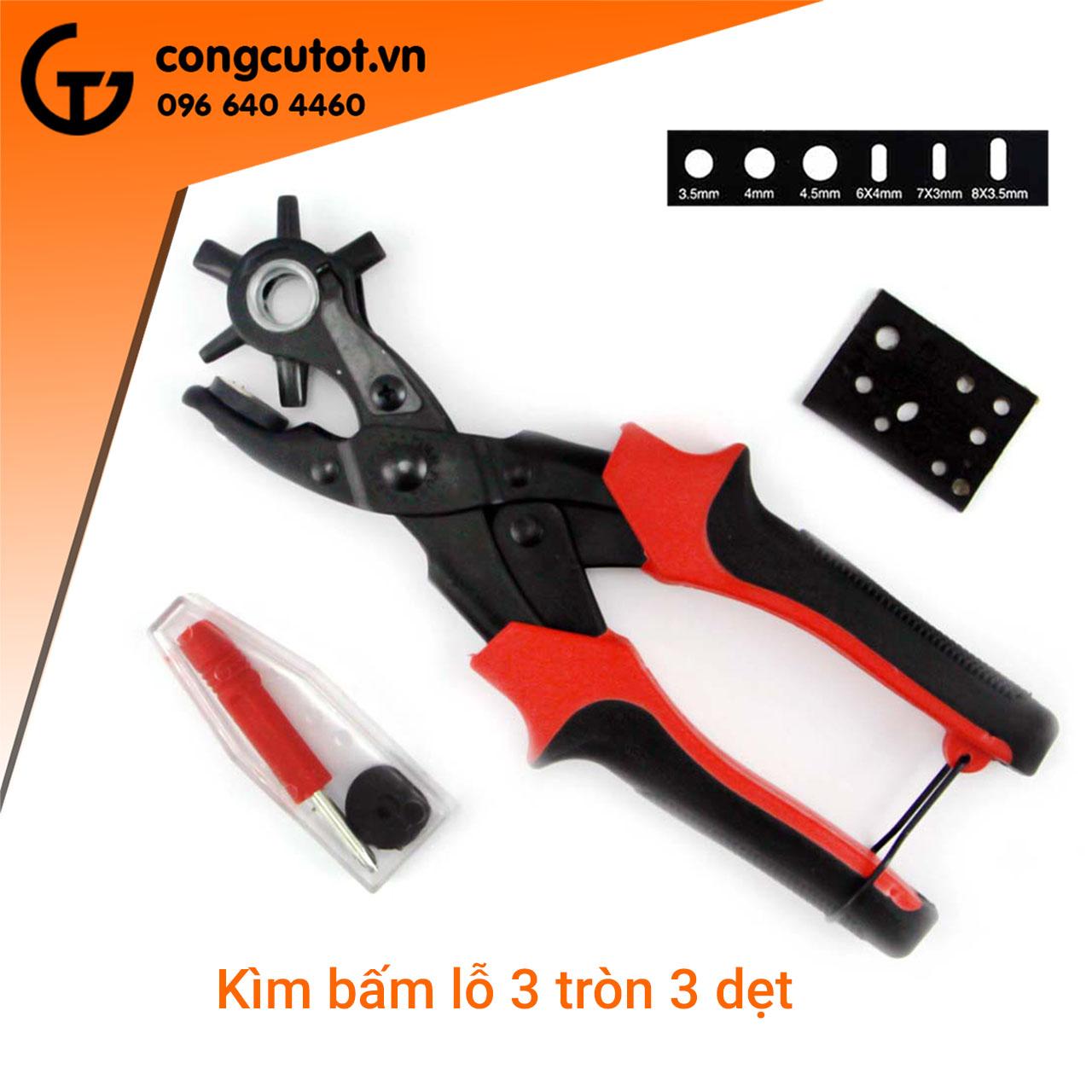 Kìm bấm lỗ thắt lưng, bấm lỗ da 3 tròn 3 dẹt