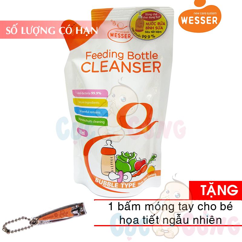 Nước rửa bình sữa Wesser Gói 500ml Tặng 1 cắt móng tay họa tiết ngẫu nhiên - nuoc rua binh sua