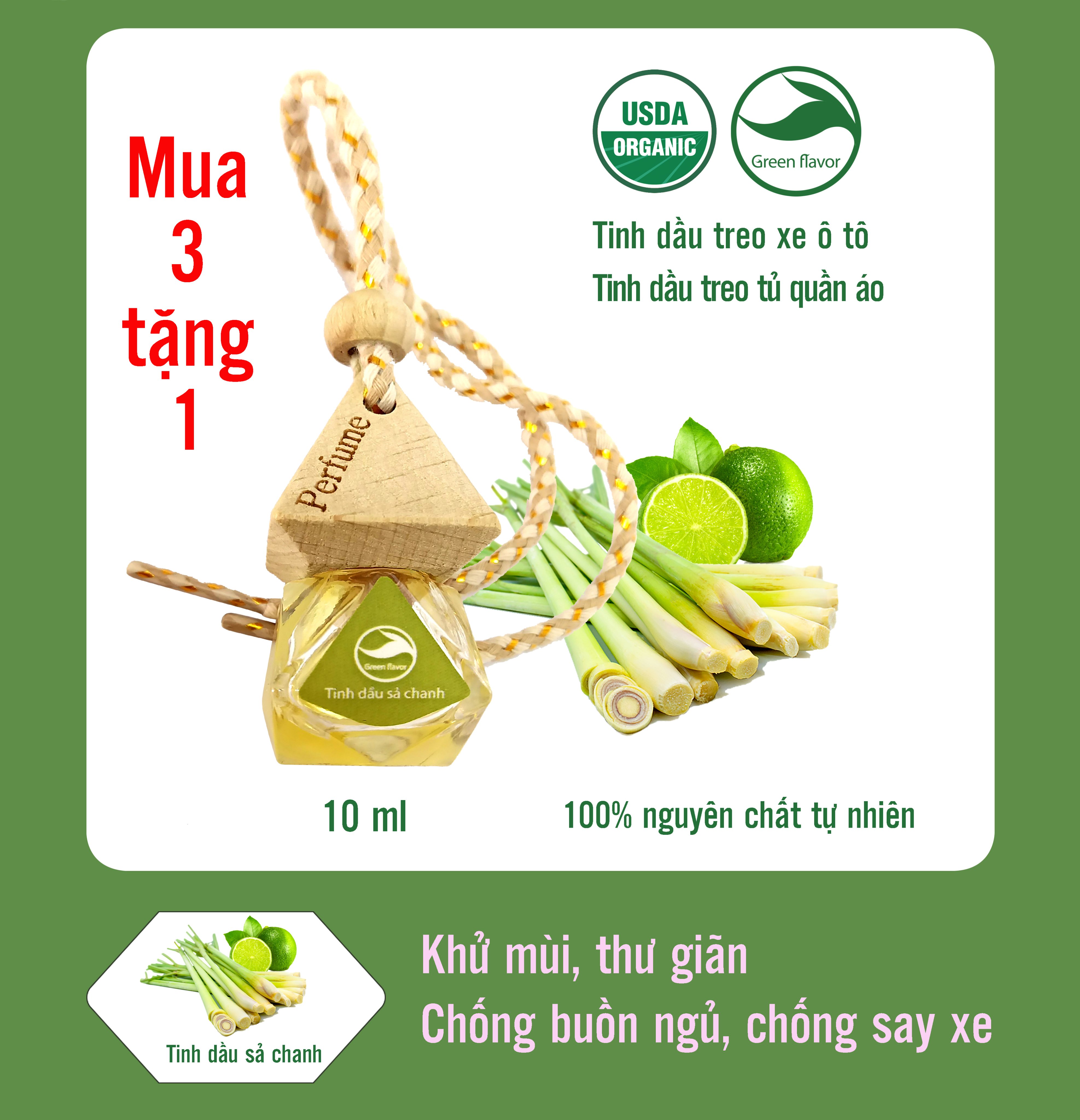 Tinh Dầu Sả Java - Dạng treo xe, khử mùi, tỏa hương thư giãn.