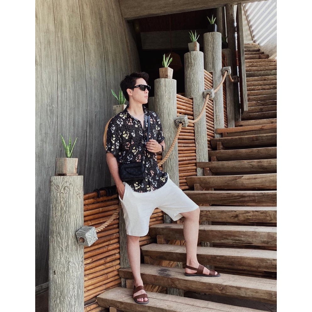 Áo sơ mi hoa chấm bi ngắn tay Amand CB05