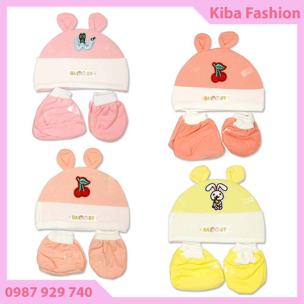 Bộ mũ + bao tay bao chân cho trẻ sơ sinh mũ vớ cho bé