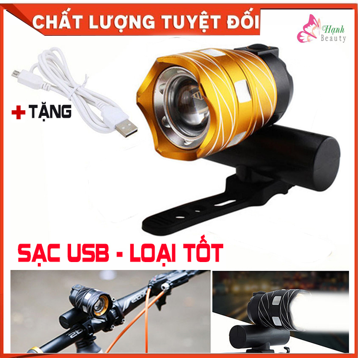 Đèn Pin Led Xe Đạp Siêu Sáng T6 Sạc USB Đèn Trước Xe Đạp Chống Nước Có Thể Zoom Gần Xa