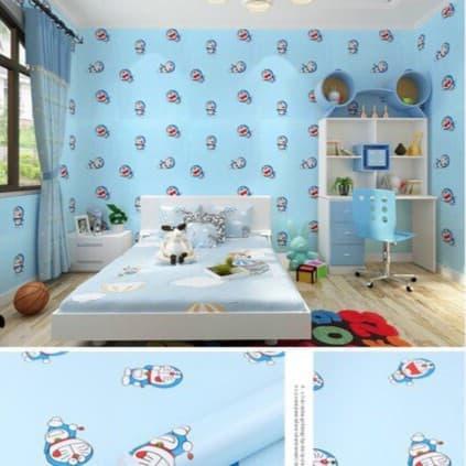 10m giấy dán tường hình đôremon xanh ( cuộn dài 10m khổ rộng 45cm, giấy có keo sẵn)