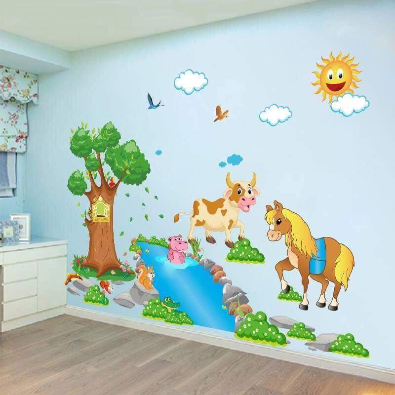 [HCM]DECAL DÁN TƯỜNG VƯỜN THÚ NGỰA VÀNG