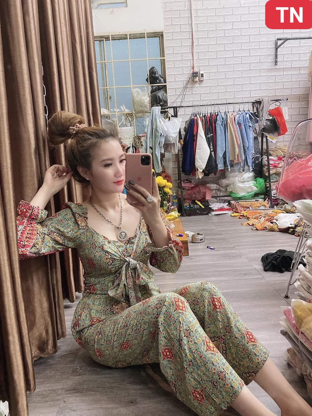 Sét bộ áo cột nơ ngực tay dài thổ cẩm-ZU