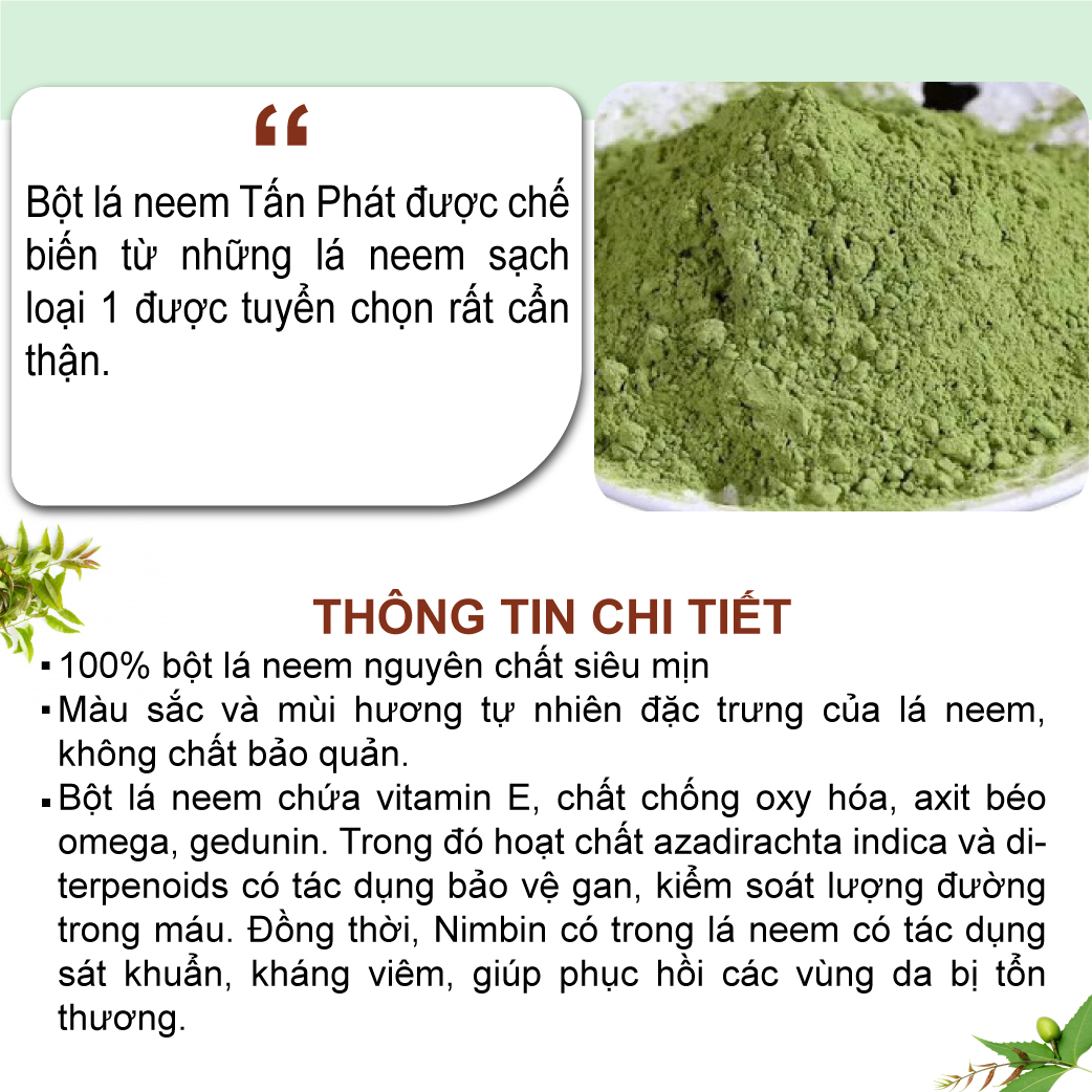 [HOT] Bột lá neem Ấn Độ nguyên chất 100g - Thảo Dược Tấn Phát