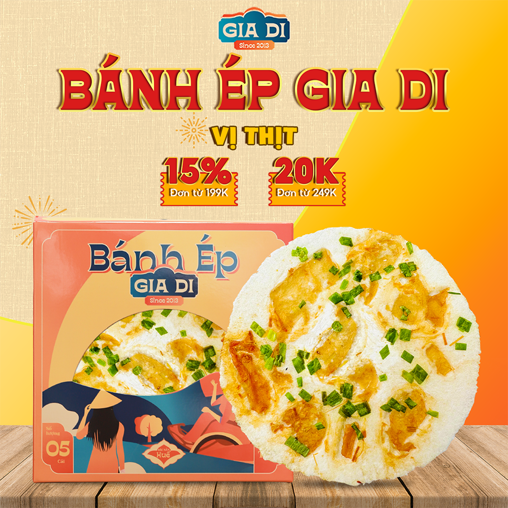 Bánh ép huế, bánh ép khô huế, bánh ép gia di, vị thịt heo, hộp 5 cái