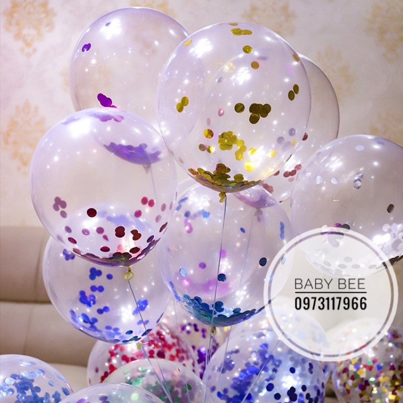Bóng Trong Suốt Lồng Nhũ Sequin Size 12 Inch