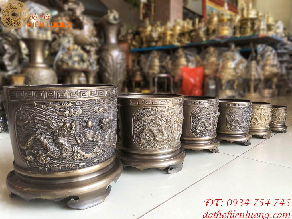 Bát Hương Hun Giả Cổ Rồng Nổi Bằng Đồng Loại Đẹp Đủ Kích Cỡ