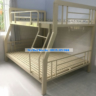 [HCM] Giường sắt Tầng hộp Trên 1m2 Dưới 1m4 Dài 2m sắt 4x8 Màu kem