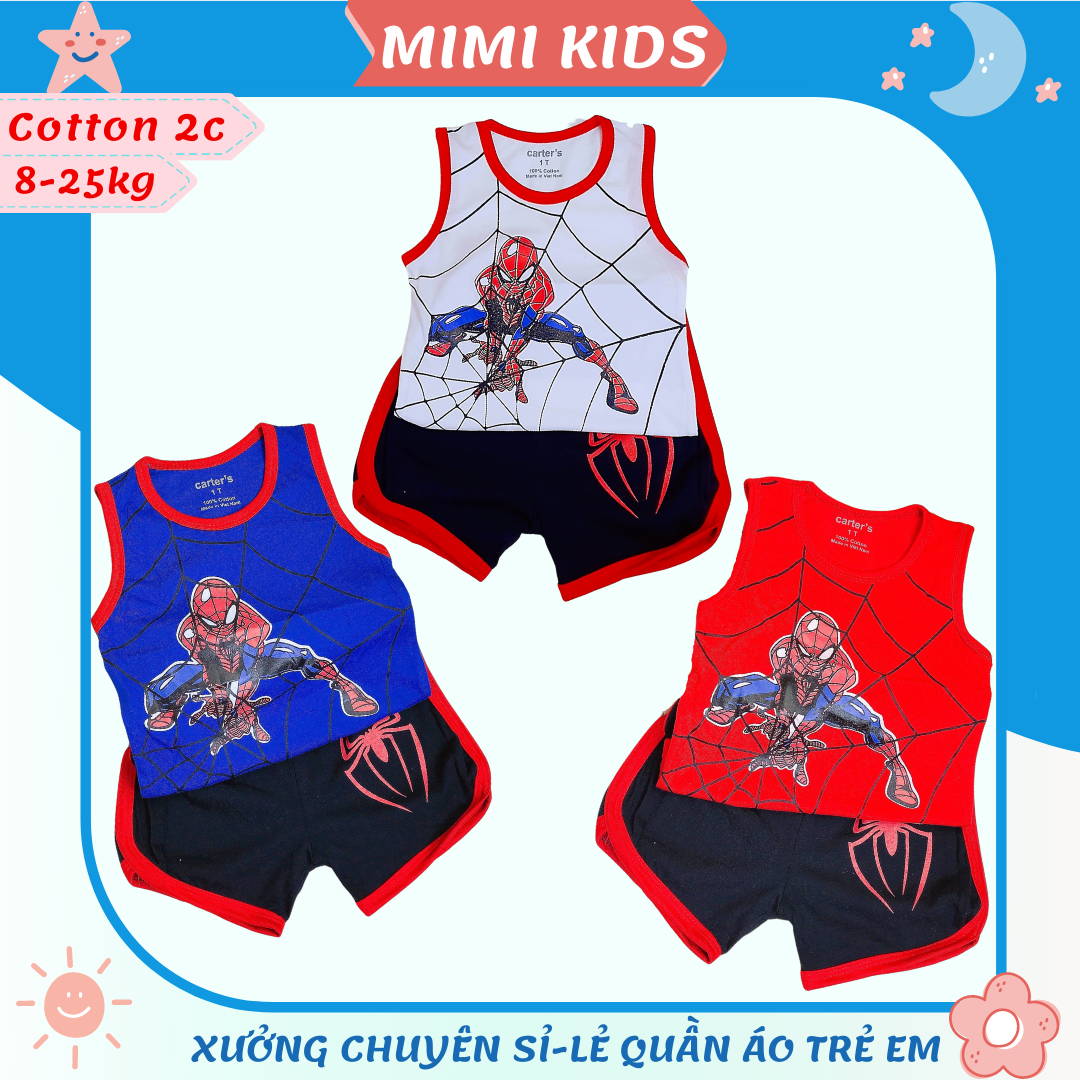 Quần áo bé trai, bộ quần áo ba lỗ sát nách in hinh siêu nhân nhện spider man cho bé 7-20kg