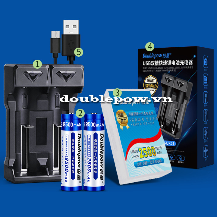 Bộ sạc nhanh pin 16850 Doublepow DP-UK21