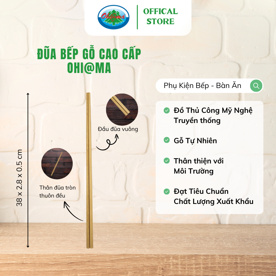 Đôi đũa bếp gỗ tự nhiên ohiama kitchen chopsticks - dụng cụ bếp bàn ăn đồ thủ công mỹ nghệ hàng vnxk