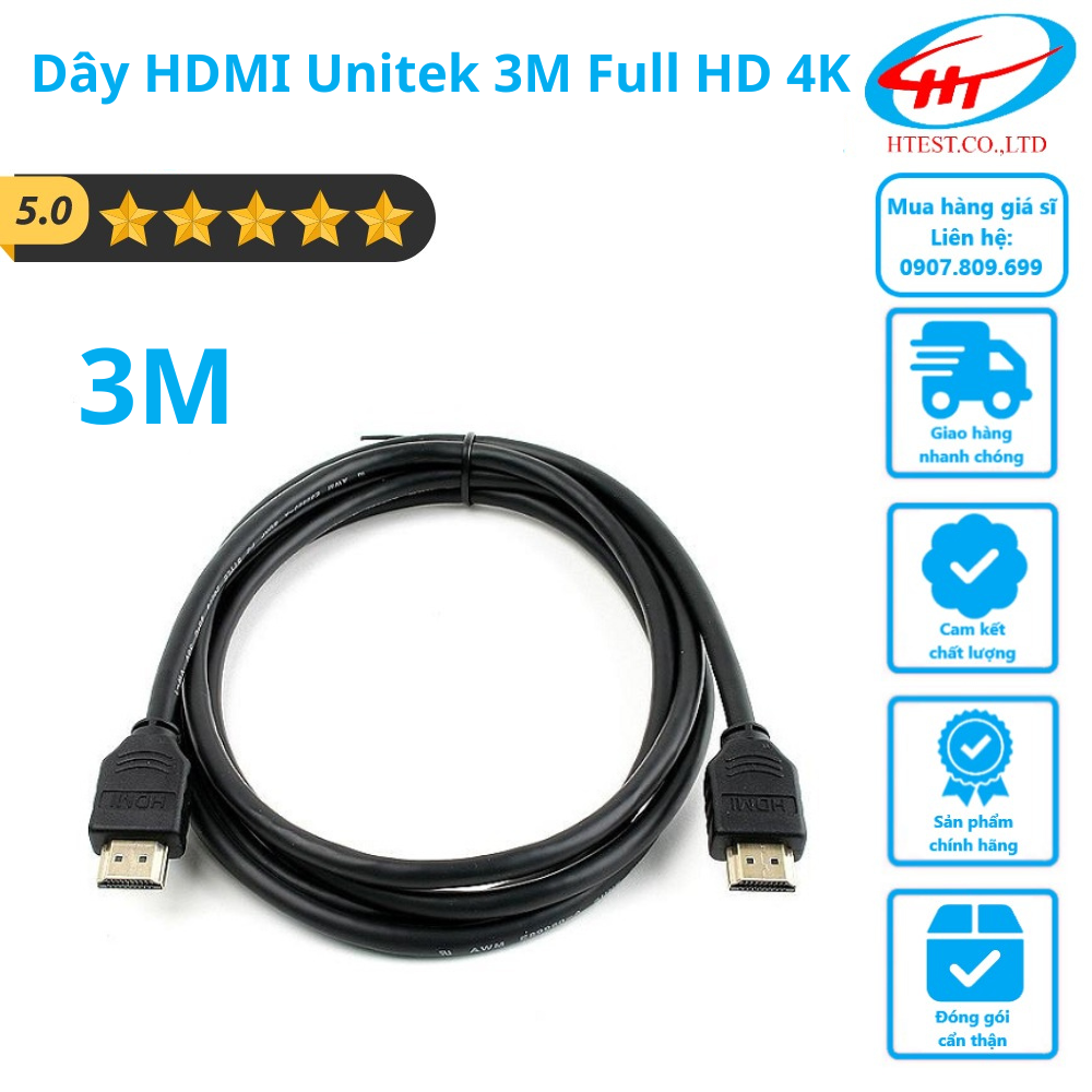 Cáp hdmi 3 mét unitek full hd 4k - bịch - hàng chính hãng - sp000930