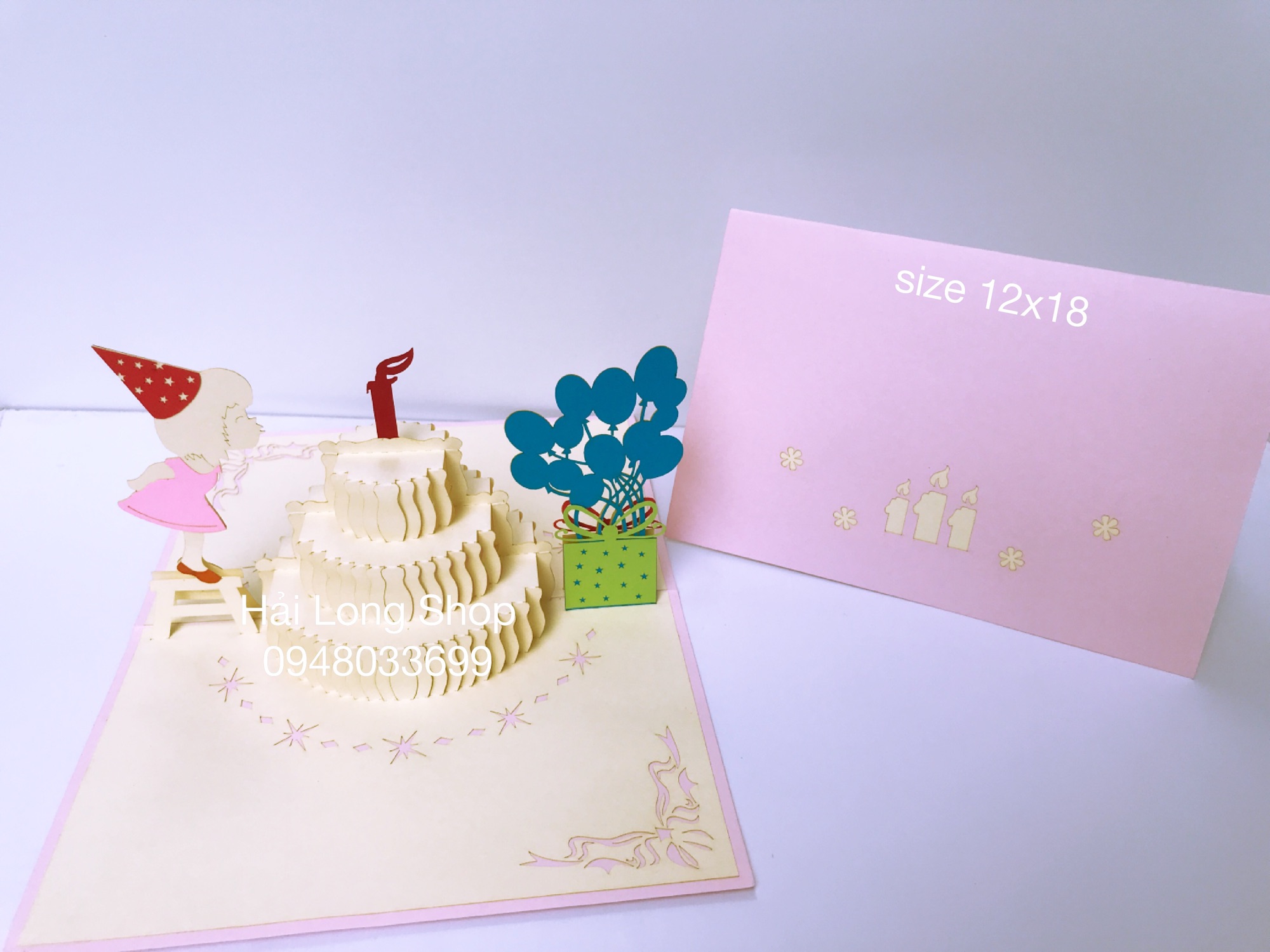 Bé Gái Thổi Nến ( bìa hồng ) -  Sinh Nhật - Birthday - Thiệp 3D