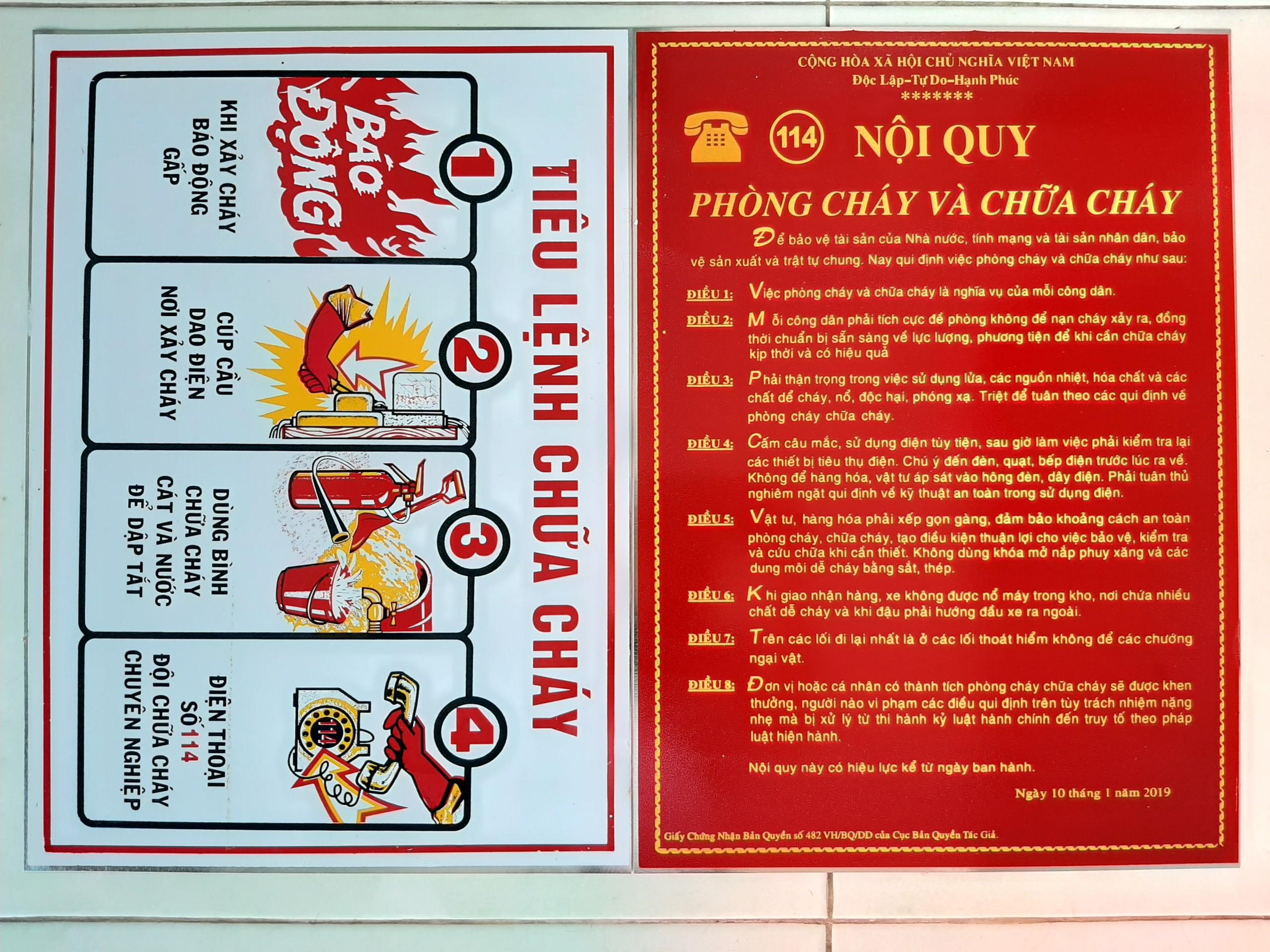 Bộ nội quy tiêu lệnh PCCC cho dãy phòng trọ ( hình thật 100%)