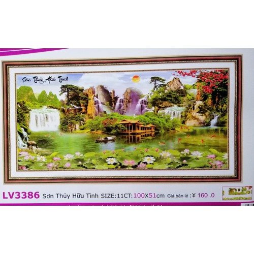 Tranh thêu chữ thập cao cấp phong cảnh Sơn thủy hữu tình LV3386 ( 100x51cm)