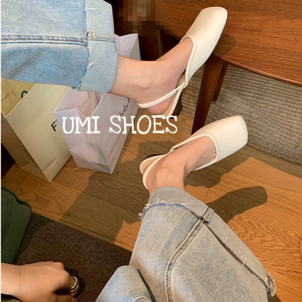 [SẴN] Giày Slingback nữ mũi vuông CLASSI đế bệt đơn giản 2 kiểu quai sau/trước màu đen/kem mới xinh công sở bằng hot đẹp