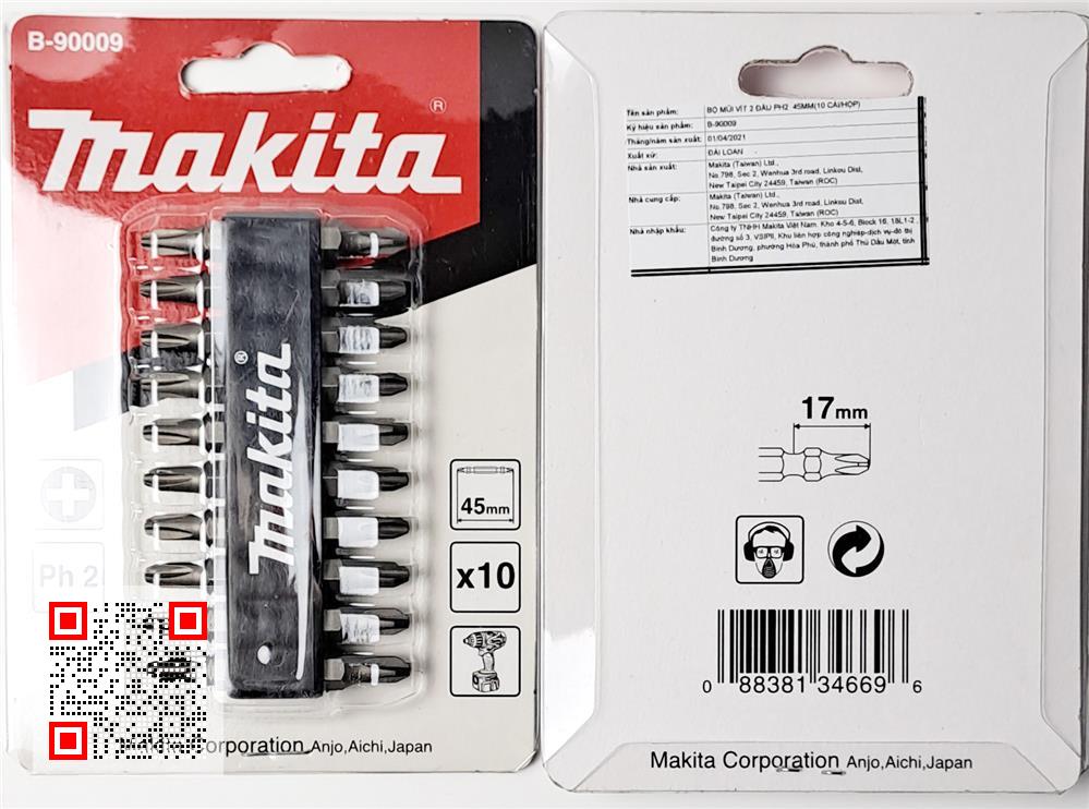Mũi vít bake 2 đầu 45MM(10 CÁI/HỘP) B-90009 Makita