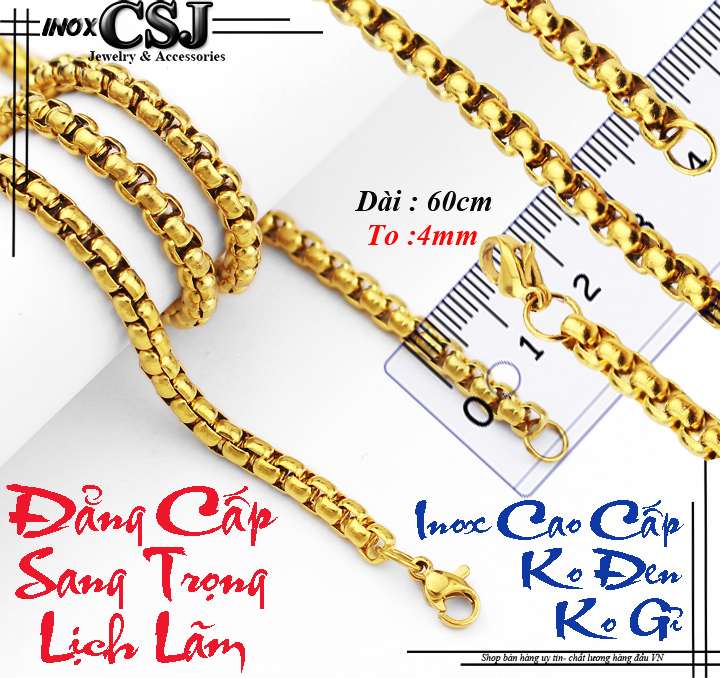 Dây chuyền nam inox mạ vàng kiểu bông dừa khít 4mm siêu đẹp ,bền màu - Mang lại đẳng cấp, phong độ và vẻ lịch lãm cho người đeo