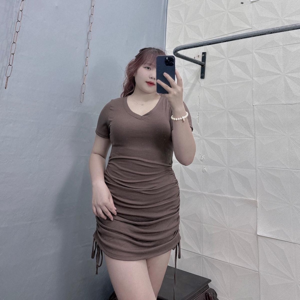 Đầm body bigsize ,rút dây tuỳ chỉnh đầm cổ tim chất thun gân thoáng mát G90