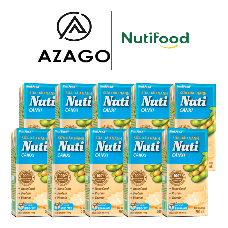 Combo 10  Hộp Sữa đậu nành Nuti Canxi Hộp 200ml CB2.NSDNX03AZ - Thương Hiệu NUTIFOOD - AZAGO