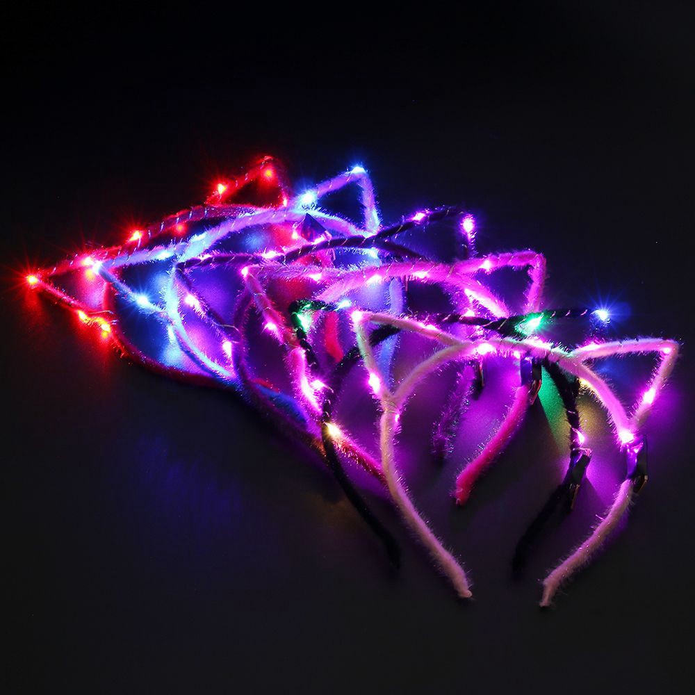 Băng đô cài tóc bờm hình tai mèo / tai thỏ có đèn LED phát sáng cho bé