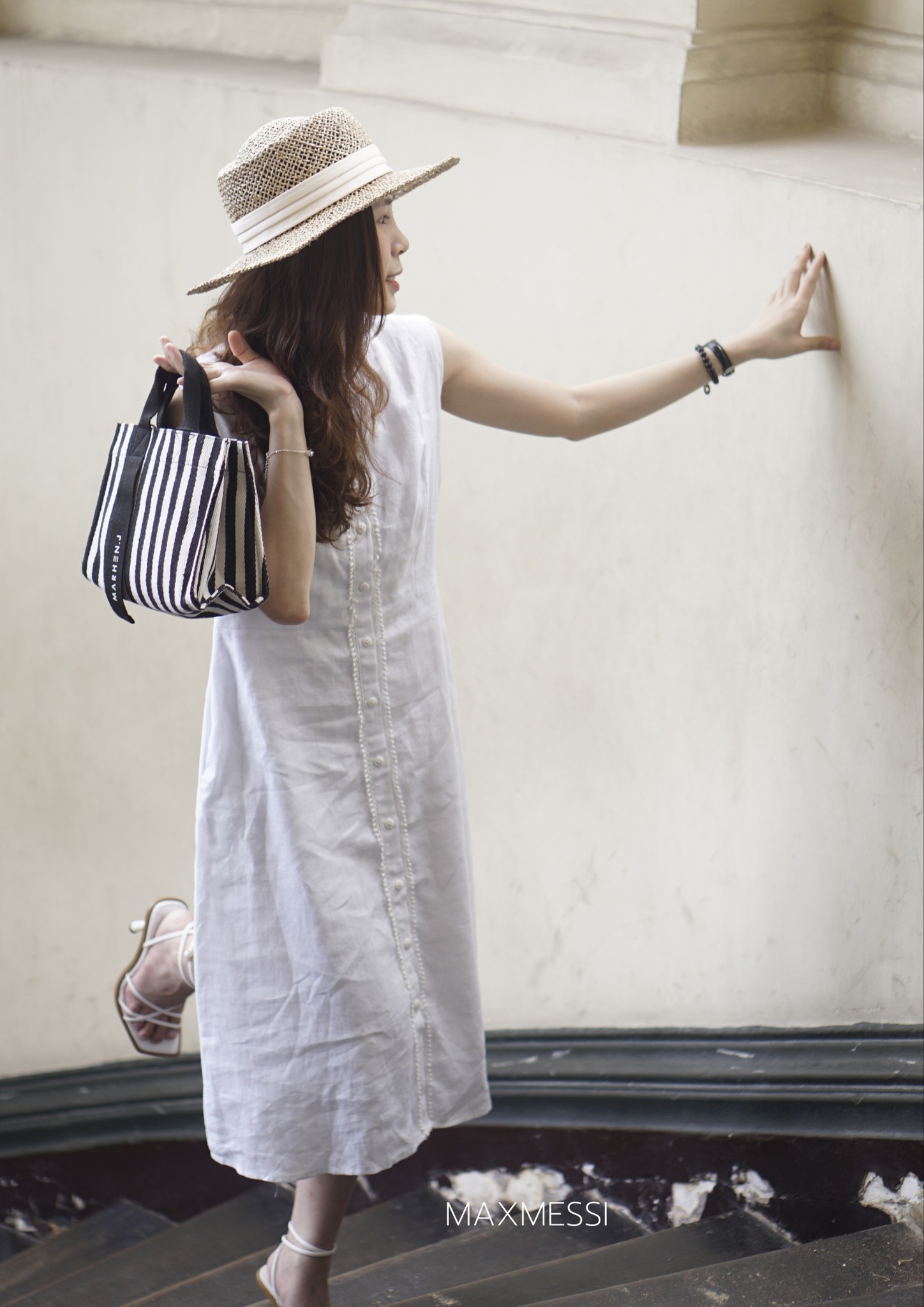 Đầm linen phối ren-XAVIA MaxMessi