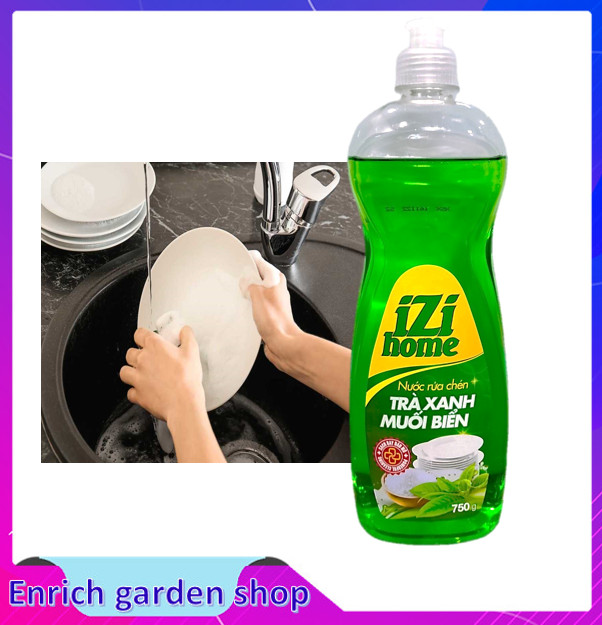 Nước rửa chén izi home hương trà xanh muối biển chai 750g