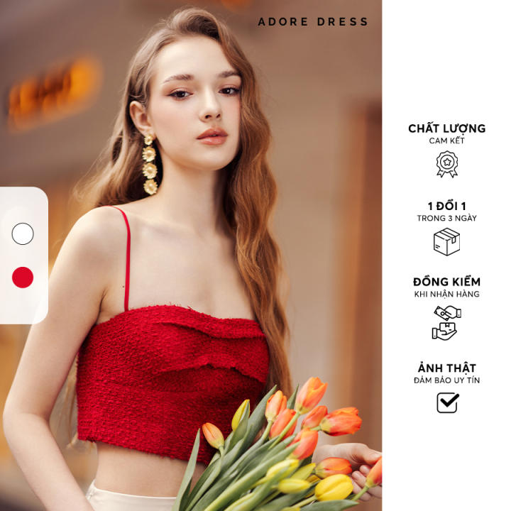 Áo quây Tweed đỏ xếp ly 411TO3004 ADORE…