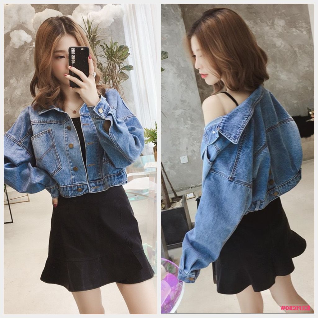 Áo khoác jeans nữ 4 nút cài sau lưng croptop