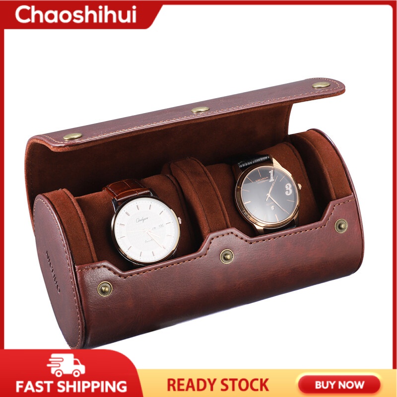 Chaoshihui NICERIO Travel Watch Case PU Leather Watch Box 2 Slots Watch Storage Organizer Bracket Holder for Travel Business Trip (Brown)