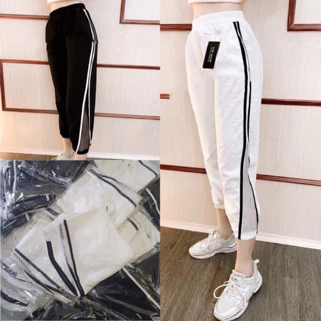 Quần jogger nữ - mẫu phối lưới sọc sườn