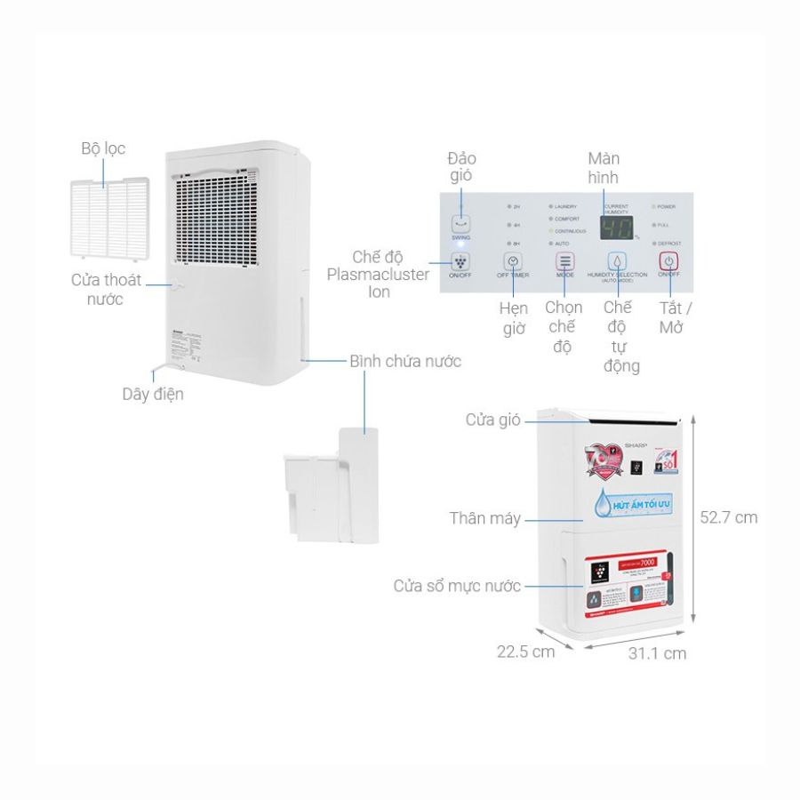 Máy lọc không khí và hút ẩm Sharp DW-D12A