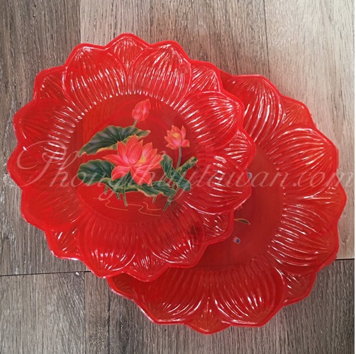 Dĩa trái cây hoa sen đỏ (đường kính 18cm, 20cm) - thờ cúng