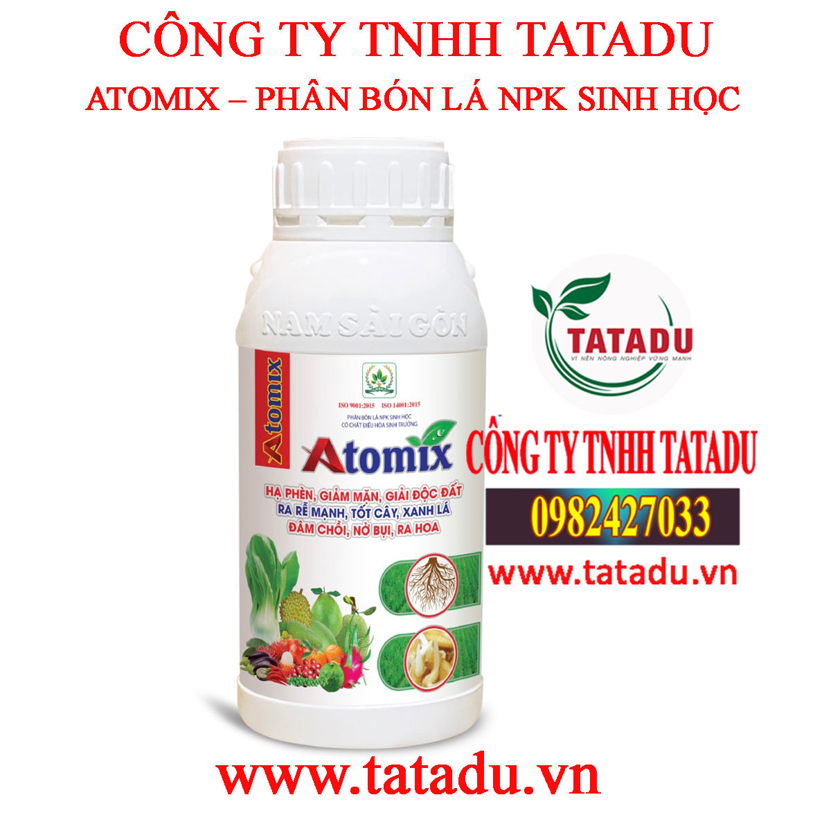 Atomix – phân bón lá npk sinh học ra rễ mạnh, ra hoa, đâm chồi, nở bụi, hạ phèn, giảm mặn, giải độc đất chai 500ml