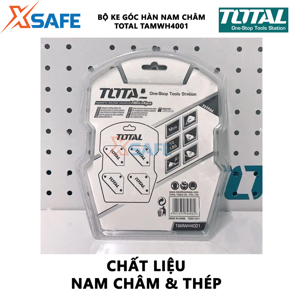 Bộ ke góc hàn nam châm 3 góc Total TAMWH4001| 4 nam châm mini 45 °, 90 °, 135 °, dùng chất liệu nam châm và thép