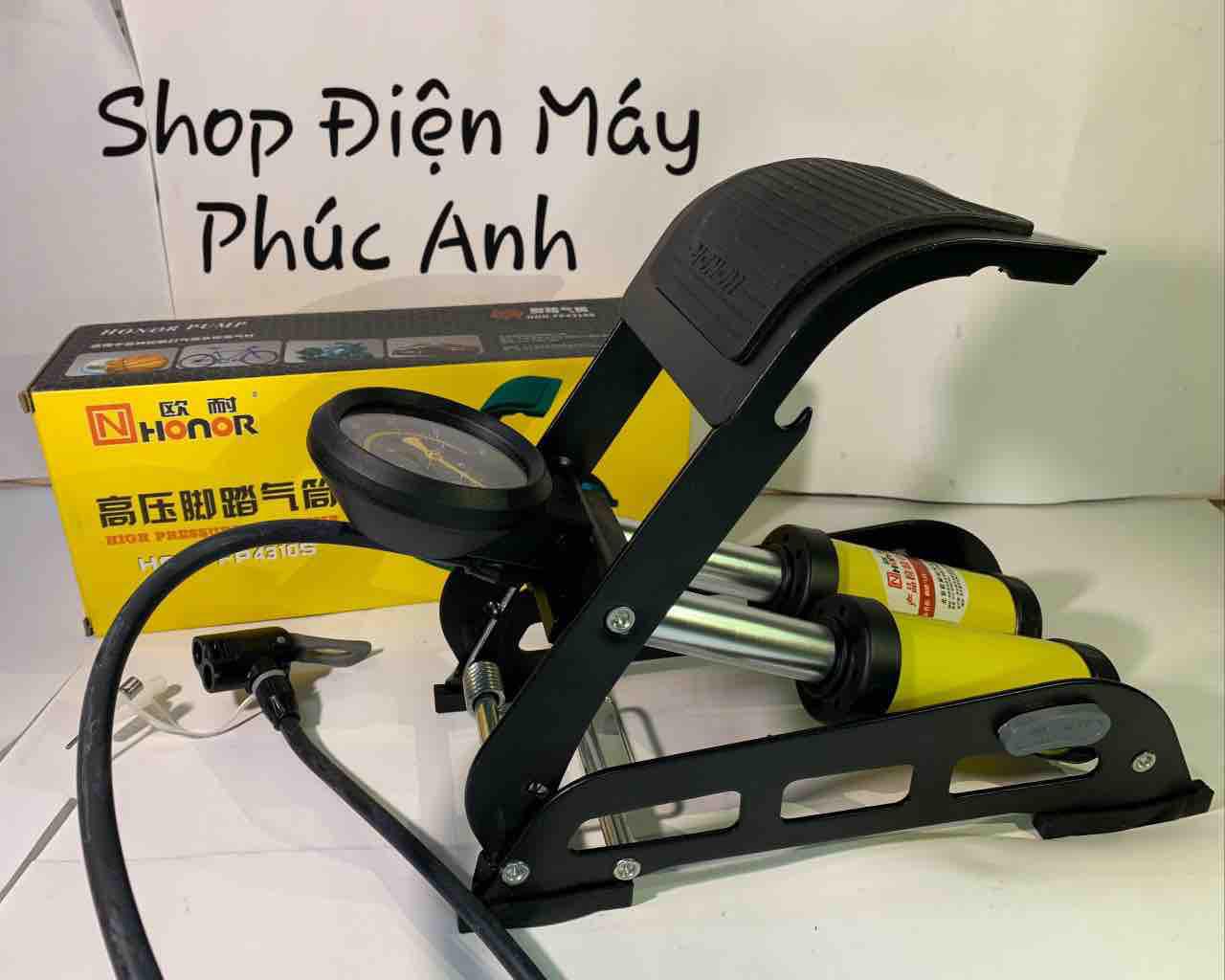 Bơm Đạp chân 2 ống mini bơm ô tô xe máy HONOR ( công ty)