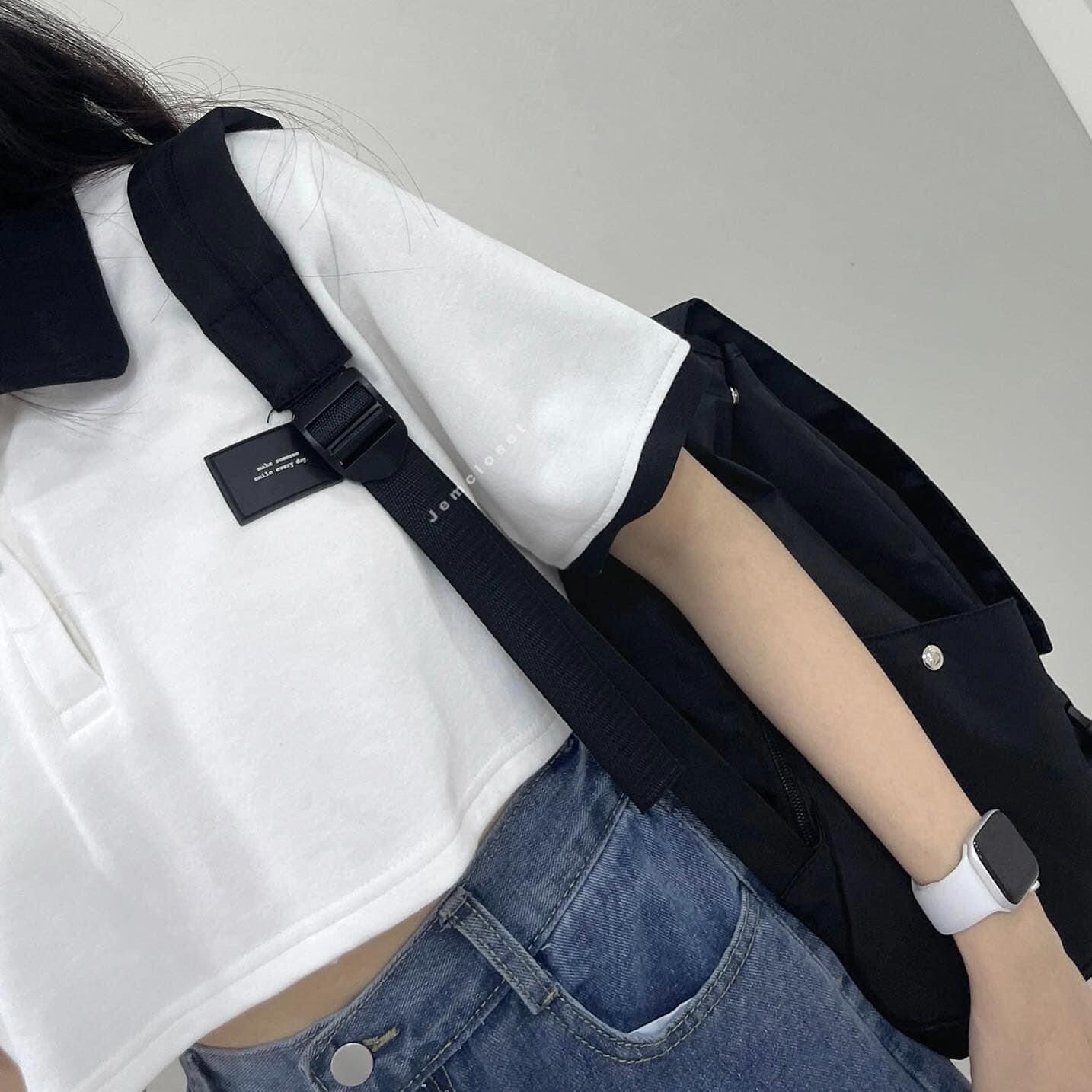 Áo croptop petter phối viền logo