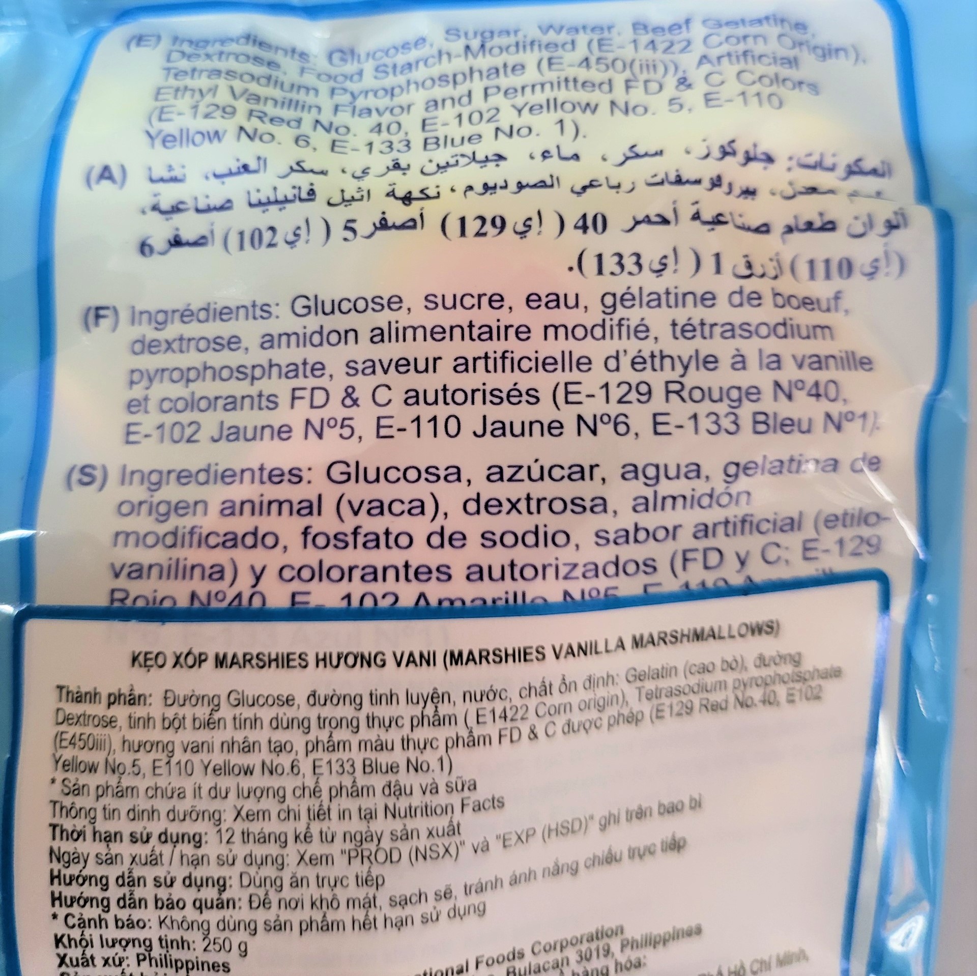 [Gói 250g - XANH] KẸO XỐP HƯƠNG VANI [Philippines] MARSHIES Vanilla Marshmallows (halal)
