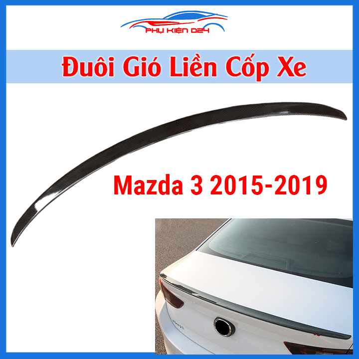 Đuôi gió xe ô tô Mazda 3 2015-2019 Cacbon, cánh lướt gió lắp sau liền cốp trang trí, bảo vệ xe hơi