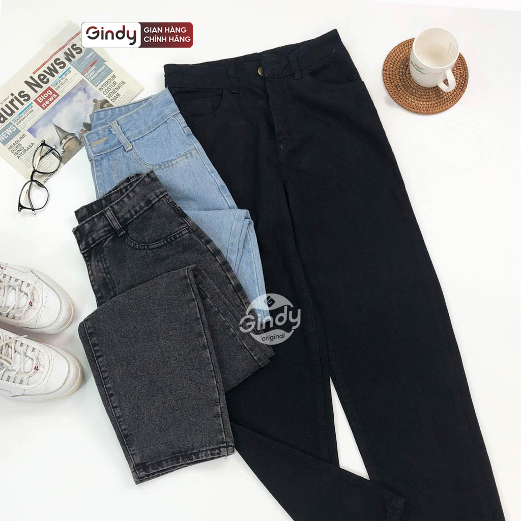 Quần Jean nữ ống rộng GINDY quần jean dáng suông, lưng cao phong cách Hàn Quốc năng động trẻ trung Q006