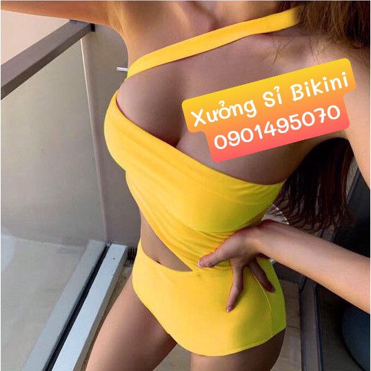 Set bikini 1 mảnh bodysuit dây chéo cổ khoét eo sexy (có hình chụp thật)